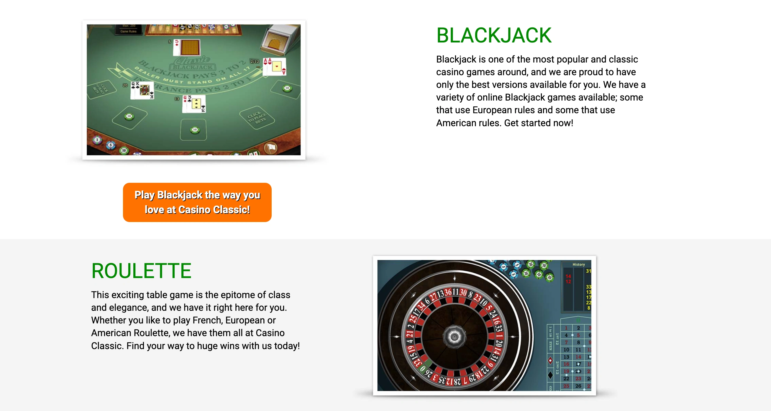 Casino classic game offering Casino classic game offering